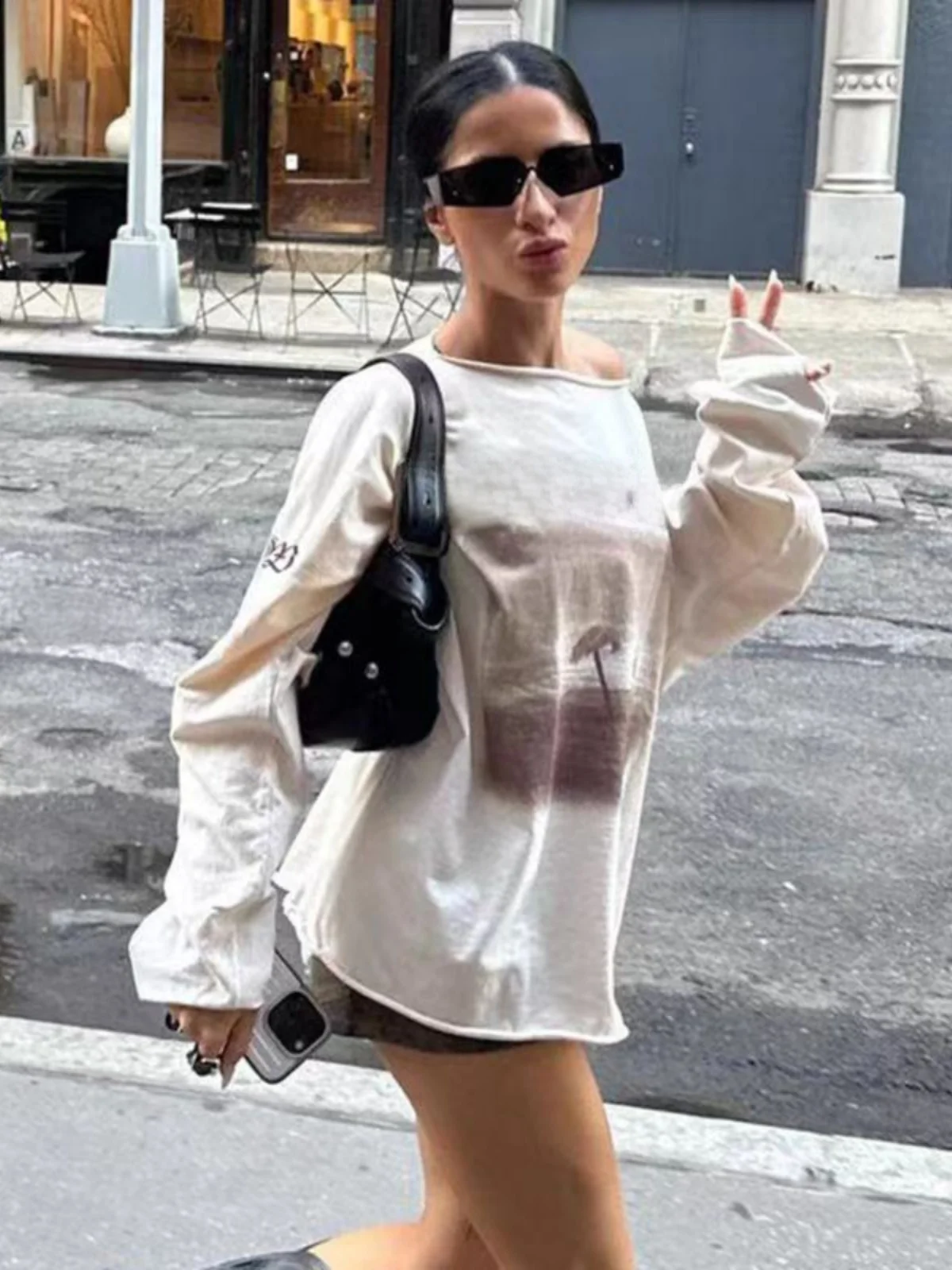 SisjulyVultures Faionable Oversize mat Sle Women's T-irt Summer Cool Wind Creative Pattern Polyester Long Sve