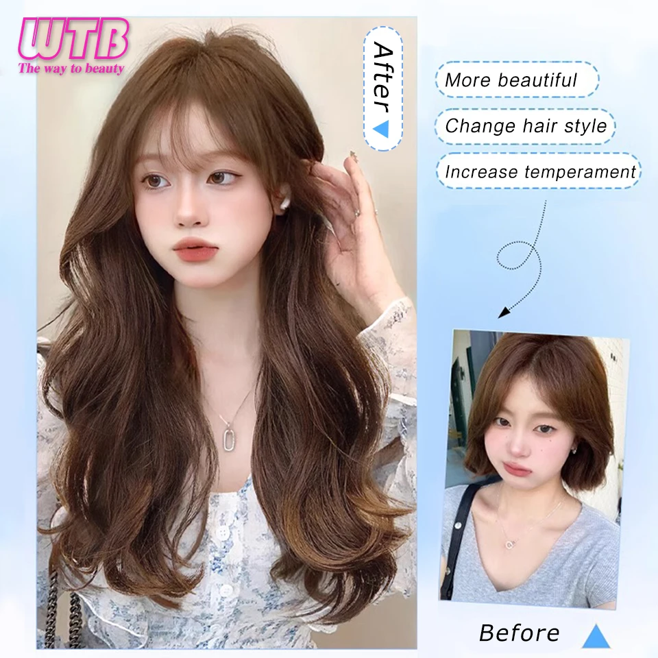 WTB Synthetic Wig Female Long Curly Hair Black/Brown Natural Fluffy Fashion Curly Hair/Straight Hair Wigs For women's