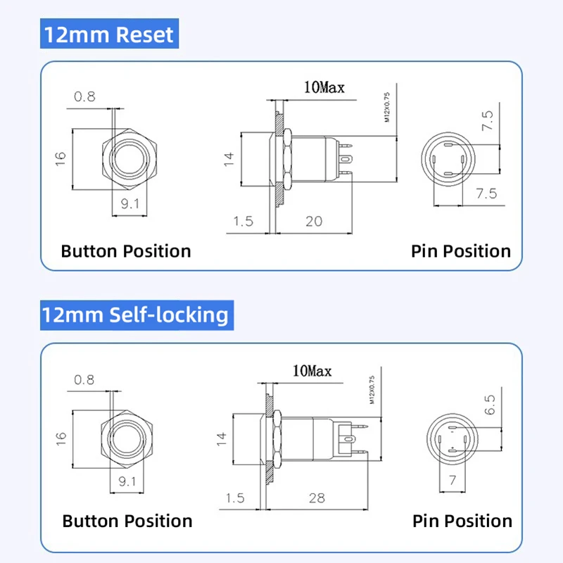 pequeno controlo de potencia ip65 10pcs 12mm 03