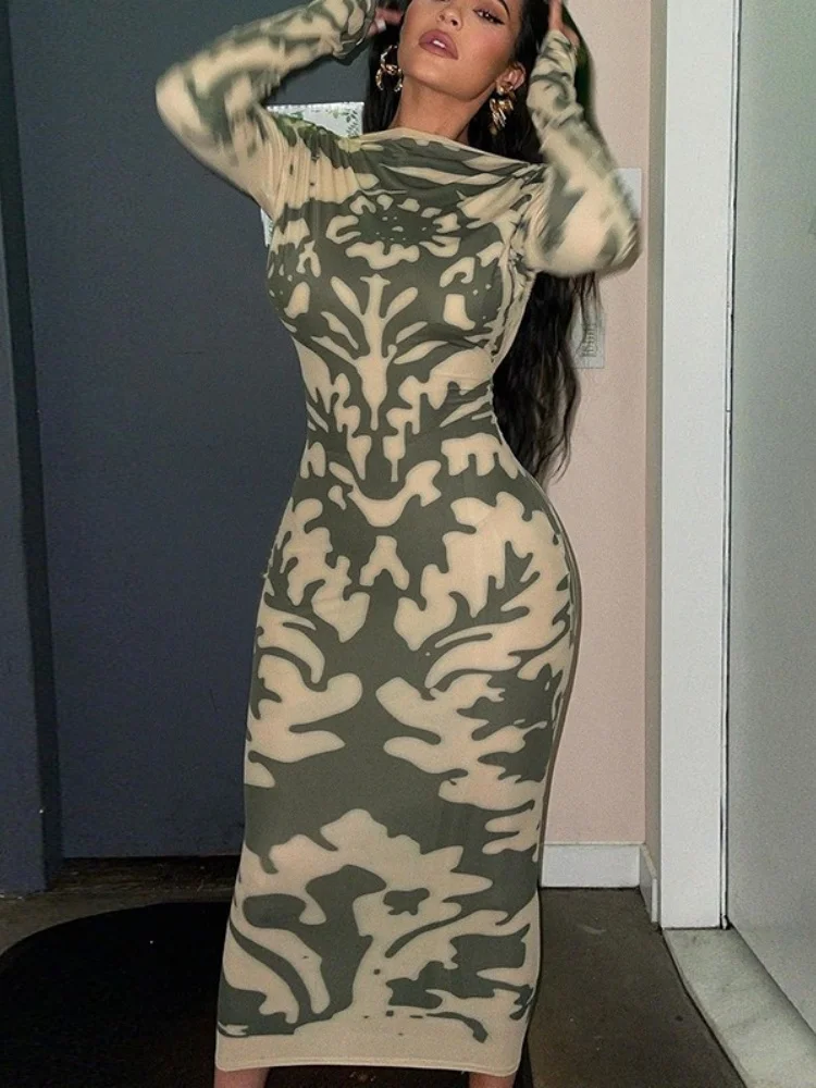 Wmstar Dress Women Wholesale New Autumn Fashion Printed Fitted Backless Long Sleeved Dresses Woman Trade Summer 2025 Clothing