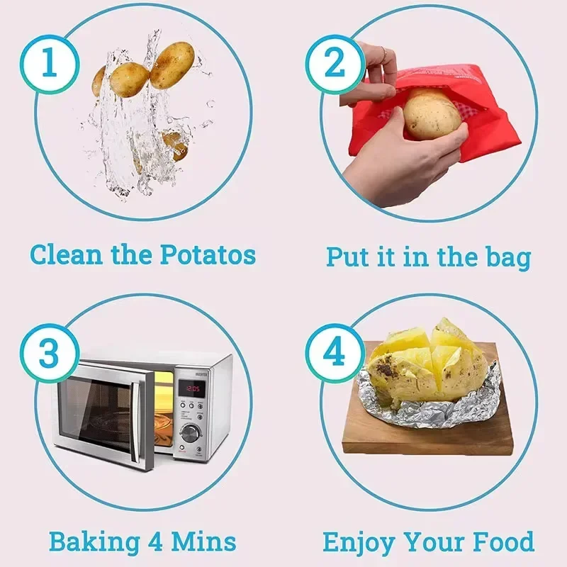 Microwave Potato Bag Reusable Express Potato Cooker Bag Baked Cooker 4 Minutes Red Baked Pouch Quick Fast Kitchen Gadgets