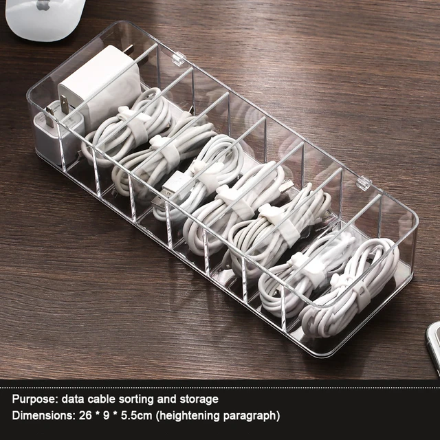 Cable Storage Box Transparent Plastic Data Line Storage Container for Desk Stationery Makeup Organizer Key Jewelry Box Holder decorative storage boxes with lids