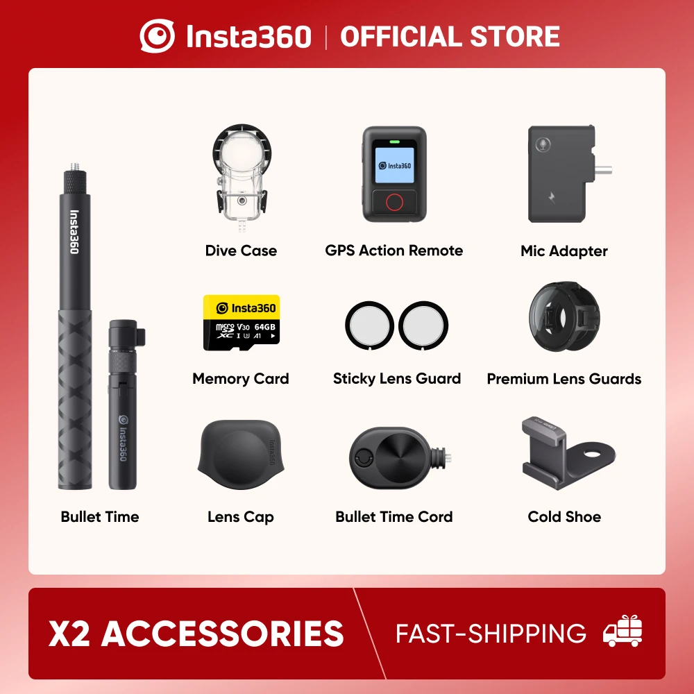 Insta360 One X2 Accessori Bullet Time Cord/ Lens Cap/ Cold Shoe/ Lens Guards/ Dive Case/ Gps Smart Remote/ Utility Frame