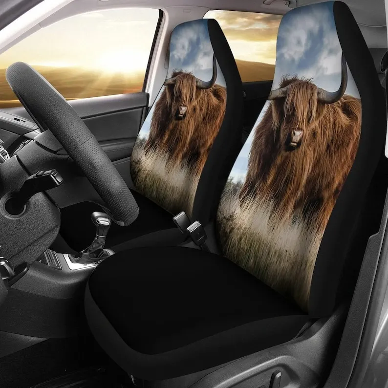 Highland Cow Car Seat Covers (Set Of 2) - Universal Front Car and Suv Seat Covers - Custom Seat Protector - Car Accessory - gift