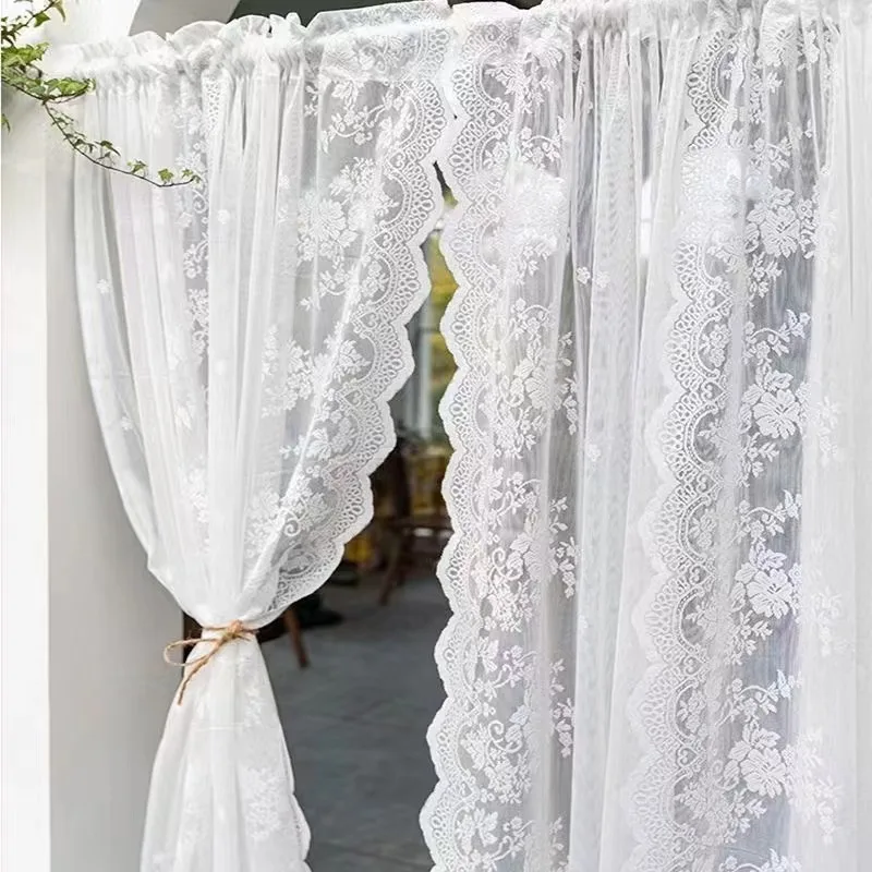Pastoral White Tulle Sheer Curtains Voile Organza Curtain Fabric Window Drapes For Bedroom Home Decoration Custom Made Curtains
