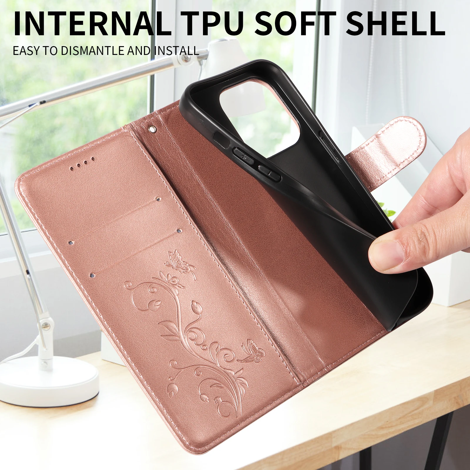 Luxurious Leather Wallet Phone Case with Card Holder and Magnetic Closure