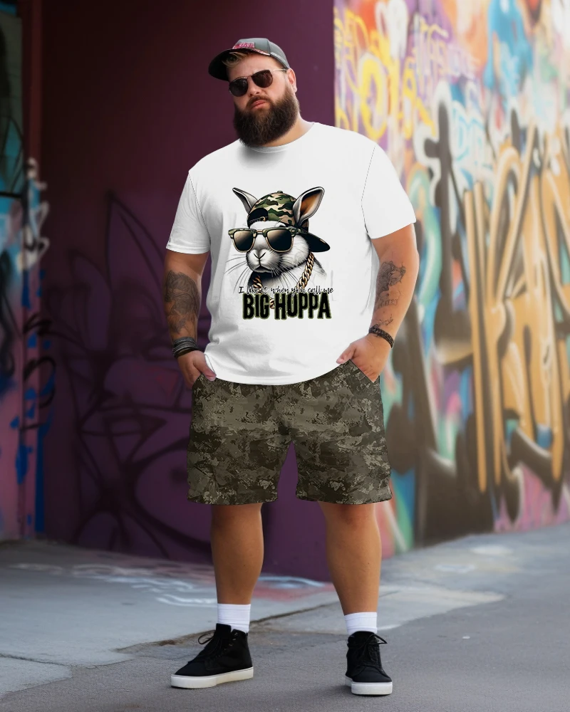 Biggmans （L-9XL）Plus Size T-Shirt And Shorts Set For Men's Hip Pop Loose Comfortable  Short sleeve Leisure Cartoon Two Piec