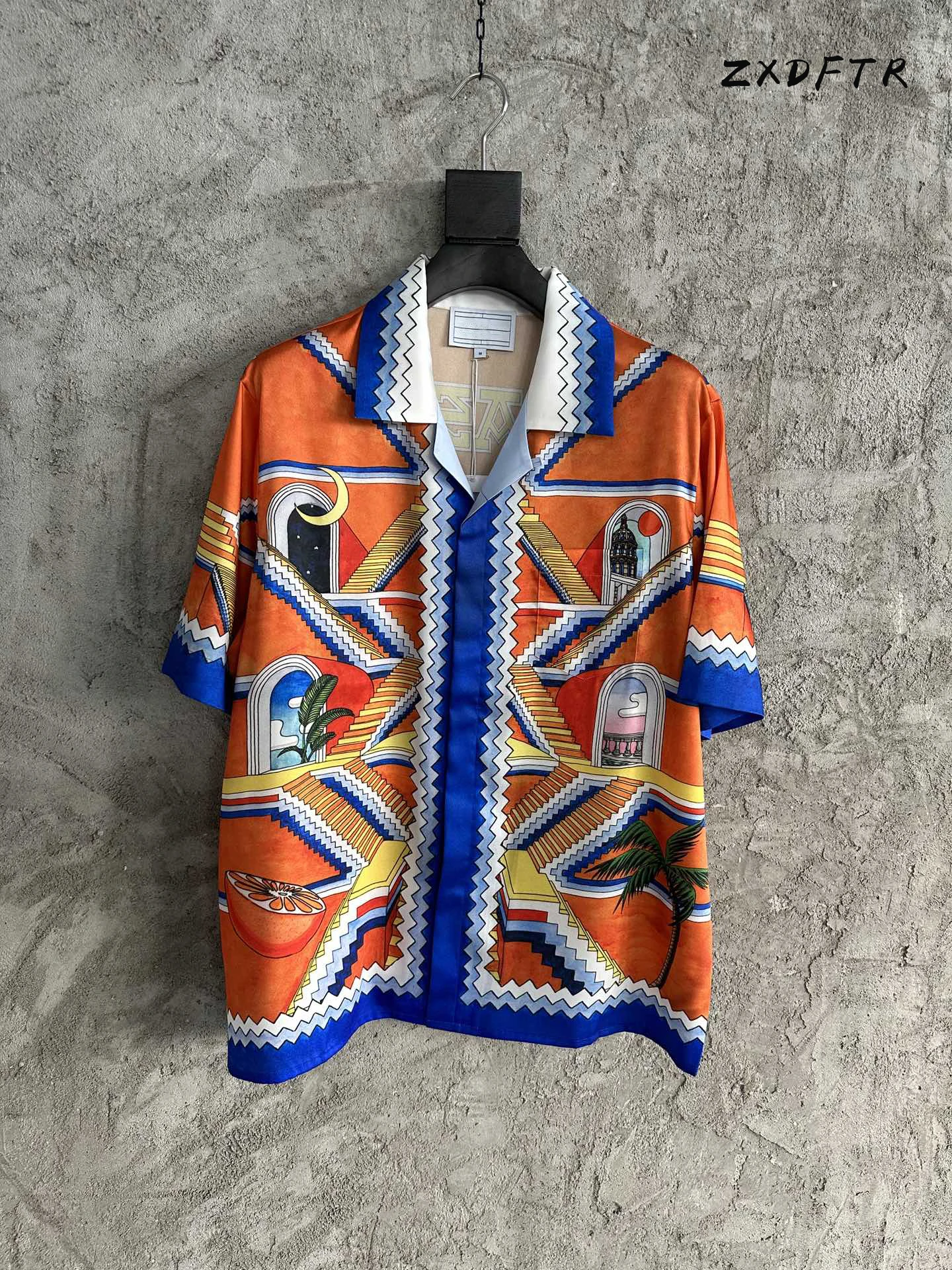

ZXDFTR 2023SS Ladder Pattern Silk Short Sleeve Shirt