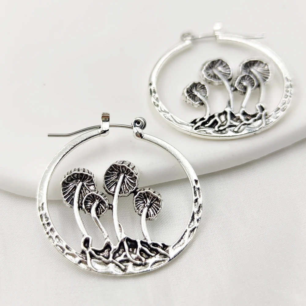 Hoop Earrings Vintage Bohemian Style Gothic Mushroom Decorative for Women Girls