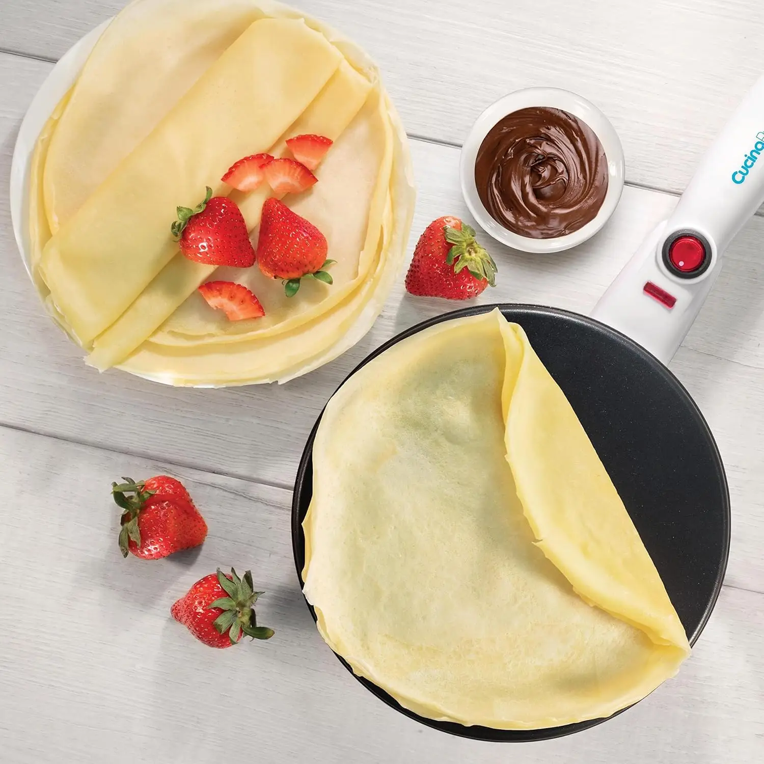Cordless Crepe Maker- FREE Recipe Guide, NonStick Dipping Plate plus Electric Base & Batter Spatula, Portable Compact Baker 2