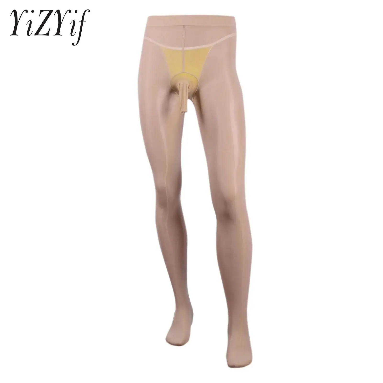 

Mens Glossy See-Through Stretchy Pantyhose Hollow Out Contour Pouch Tights Elastic Waistband Leggings Club Pole Dance Costume