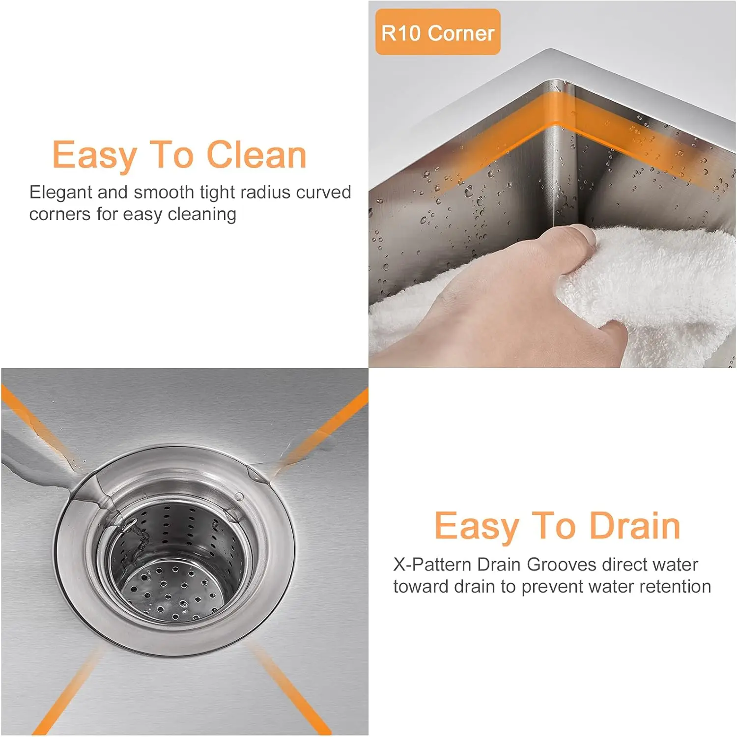 ROVATE Bar Sink ROVATE 15 x 15 inch Undermount Kitchen Sink Handmade Single Bowl T-304 Stainless Steel Small with Strainer