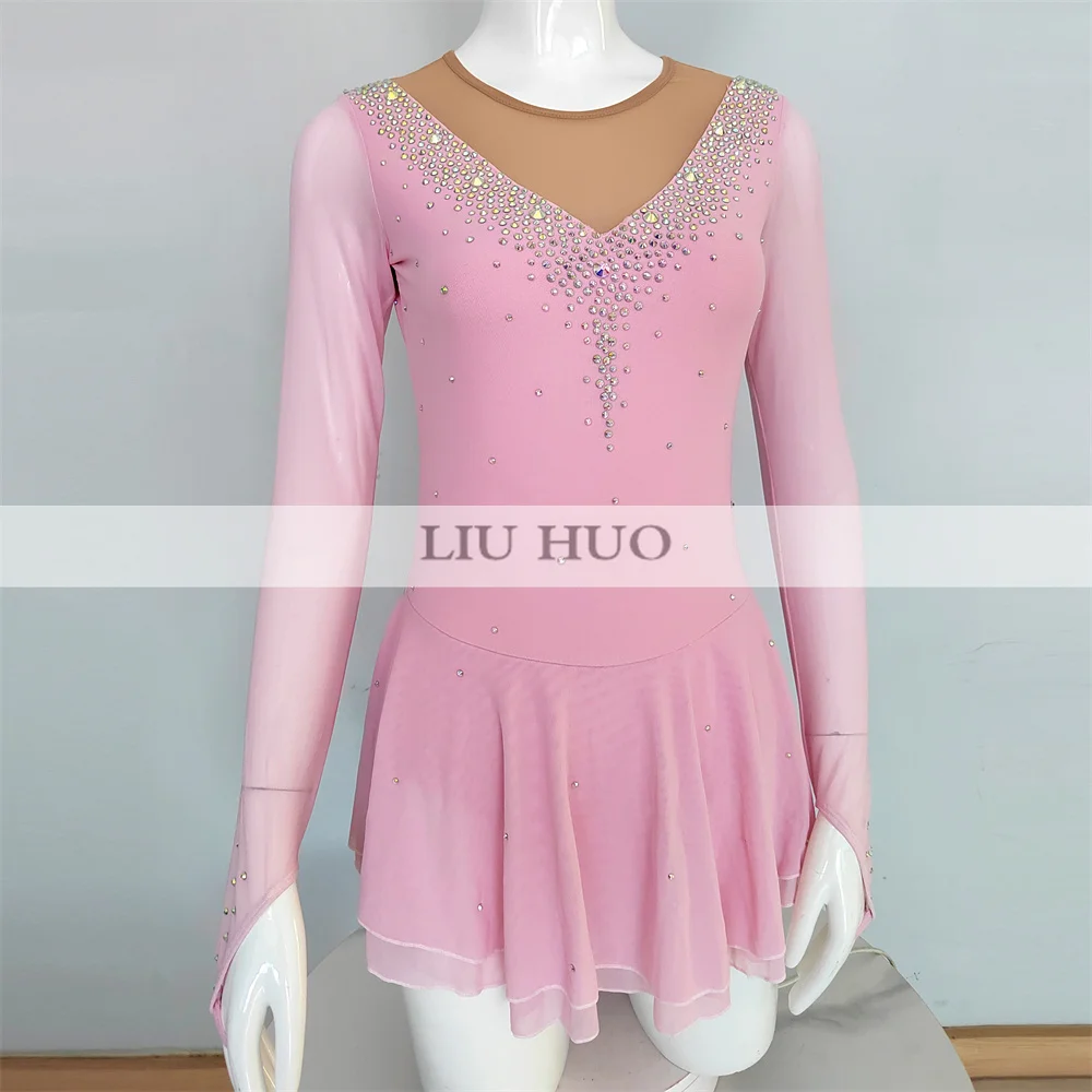 

LIUHUO Ice Figure Skating Dress Dance Roller Women Aldult Teen Girl Customize Costume Performance Competition Leotard Pink Kid
