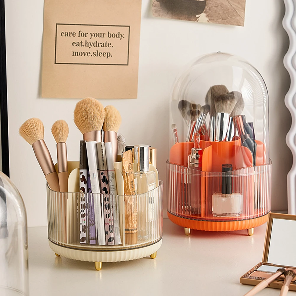 360° Rotation Makeup Brush Holder Desktop Makeup Organizer Lipstick Eyebrow Pencil Holder Jewelry Container Cosmetic Storage Box 2