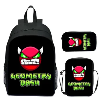16 inch children's backpack set, geometry dash, elementary school backpack, kindergarten backpack, shoulder bag, pencil case 1