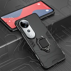 Rugged Shockproof Armor Case with Ring Stand Holder - Soft Silicone + PC Back Cover for VIVO V40 Pro 5G (Black)