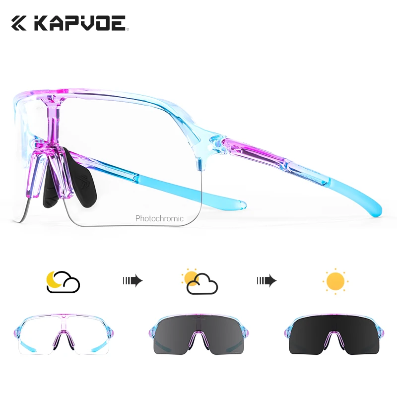 Kapvoe Photochromic Hiking Eyewear Sunglasses for Man Cycling Glasses Driving Bicycle Women MTB Bike Outdoor Sport Goggles UV400