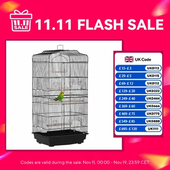 PawHut 92cm Large Bird Cage with Stand, Perches, Food Bowls, Swing, Black