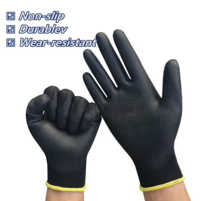 Work Gloves Protective Gloves 1-50 Pairs of Nylon PU Gloves Safety Work Gloves Repair Special Palm Coated Carpenter Repair Worker Supplies