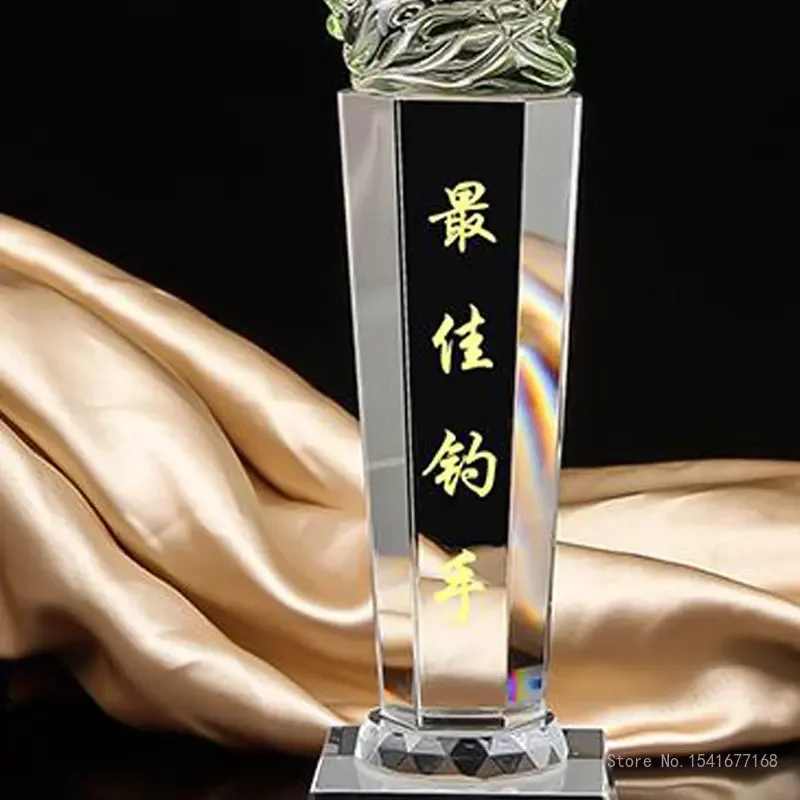 Customized Annual Fish Fishing Competition Crystal Trophy, Lettering High-end Souvenir, Home Decor Awards Fish Shape Trophy, 1Pc