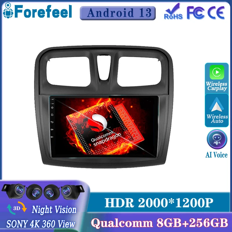 

Android13 Qualcomm For Renault KWID K-ZE 2015 - 2019 HDR QLED Screen Dash Cam GPS Navigation No 2din DVD Auto Radio Stereo wifi