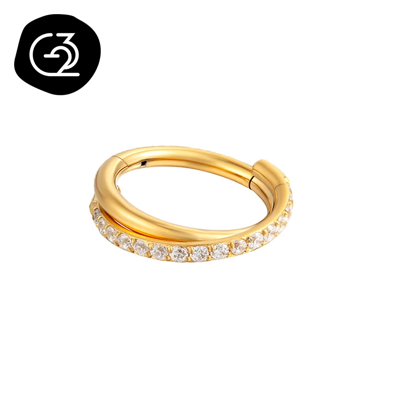 G23 Titan Piercing Double Layered Triple Stack Scharnier CZ Nasenring Helix Knorpel CZ Kleine Knorpel Septum Clicker Ohrringe – Detail 23