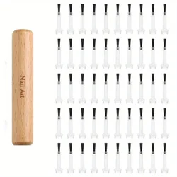 Deluxe Detachable Wooden Grip Nail Art Brush Collection - Multi - Functional Design (50pcs brush head  1p)