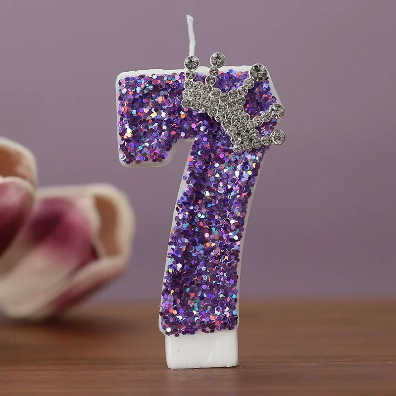 Purple Crown Number Candles 0-9 - Princess Birthday Cake Decoration Candles for Anniversary Party Supplies 6