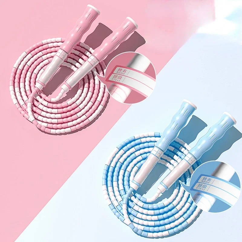 2.8M Skipping Rope Children's Bamboo Knot Jumping Ropes Soft Beaded Rope Adjustable Length for Kids Beginners 헬스 용품 Pink Blue