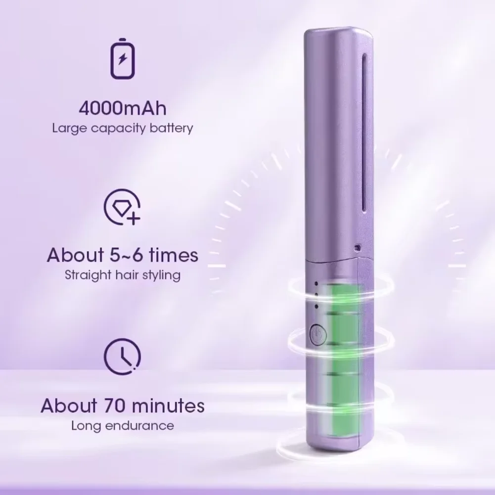 Anti-Scald Cordless Hair Straightener Brush 70Mins Long Battery Life USB Rechargeable Hair Straightener Brush Comb