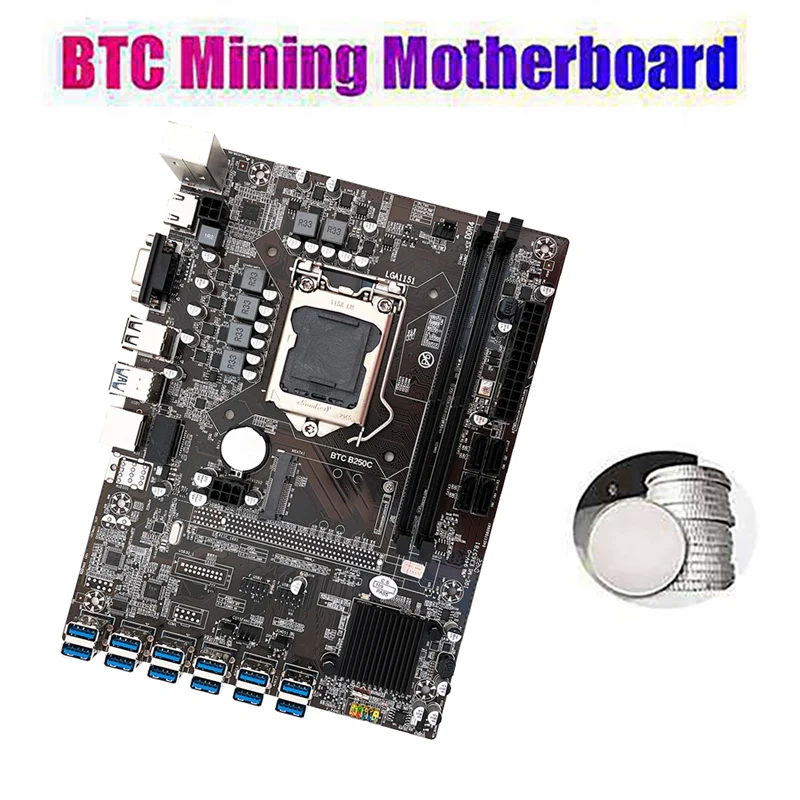 B250C BTC Mining Motherboard With G3900 CPU+Fan+Switch Cable+Screwdriver 12 USB3.0 Slots LGA1151 DDR4 RAM SATA3.0+MSATA most powerful motherboard