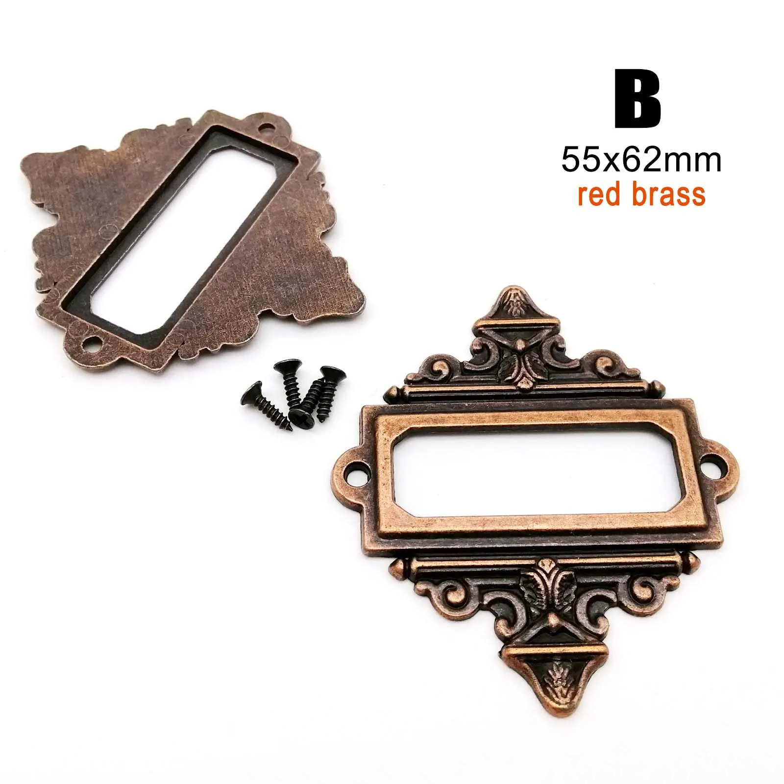 Set of 6 Vintage Carved Decorative Label Holders for Furniture and Cabinets