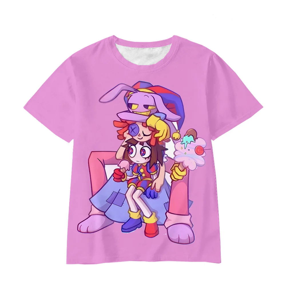 

The Amazing Digital Circus T Shirt Kids Pomni Jax Printed Short Sleeve Tops Cute Girl Clown Graphic Casual Clothing For Children