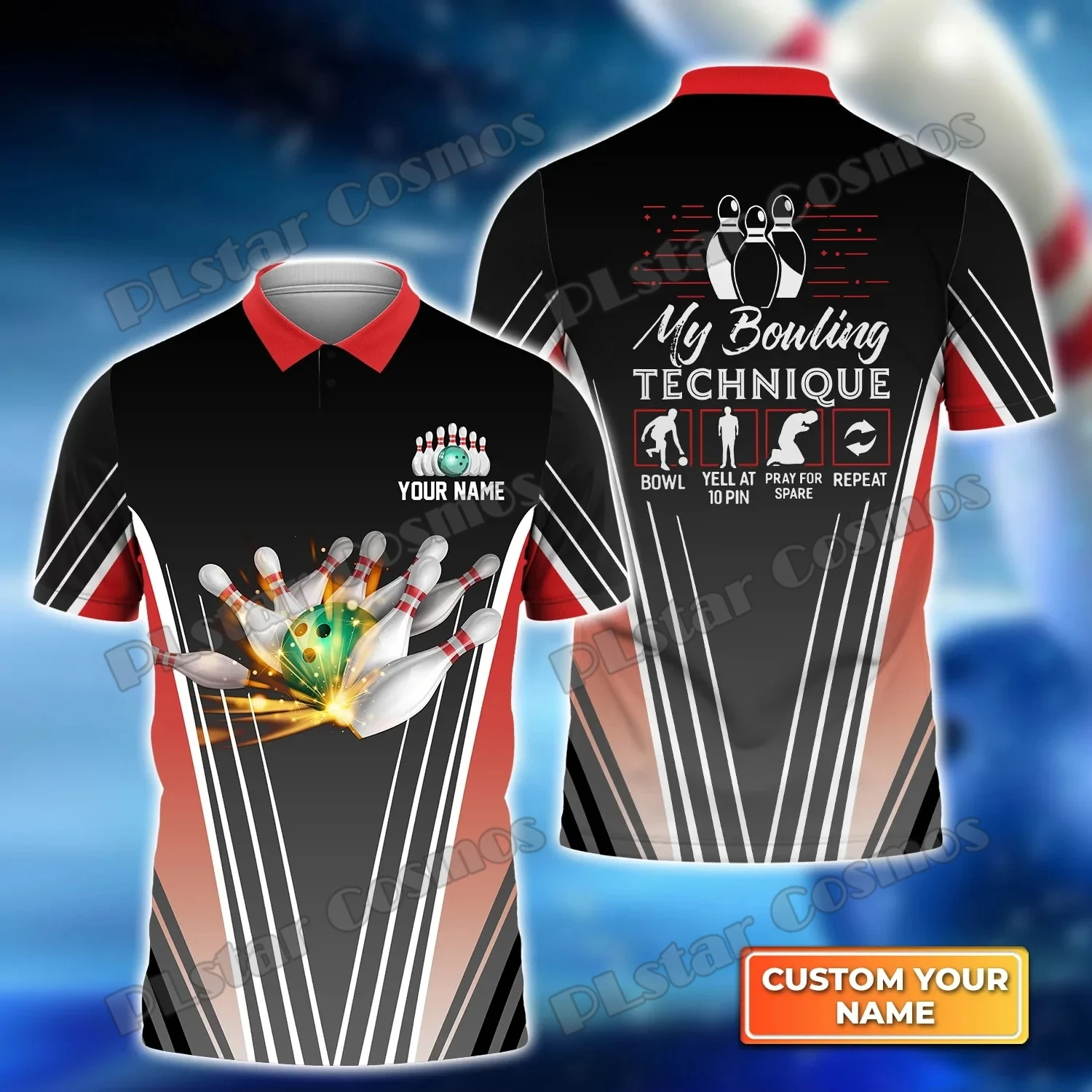 Bowling Sport Team personal isierte Name 3d gedruckt Herren Polos hirt Sommer Straße Kurzarm Shirt Geschenk für Bowling Liebhaber wk37 – Detail 15