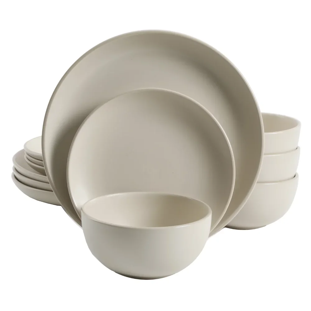 

BOUSSAC Zuri Matte 12-Piece Dinnerware Set, Cream Dinnerware Set