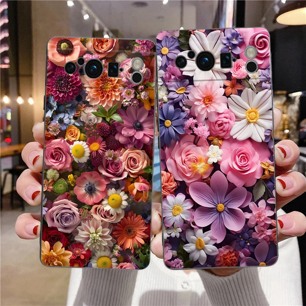 Colorful Flower Design Black Soft Shell Phone Case