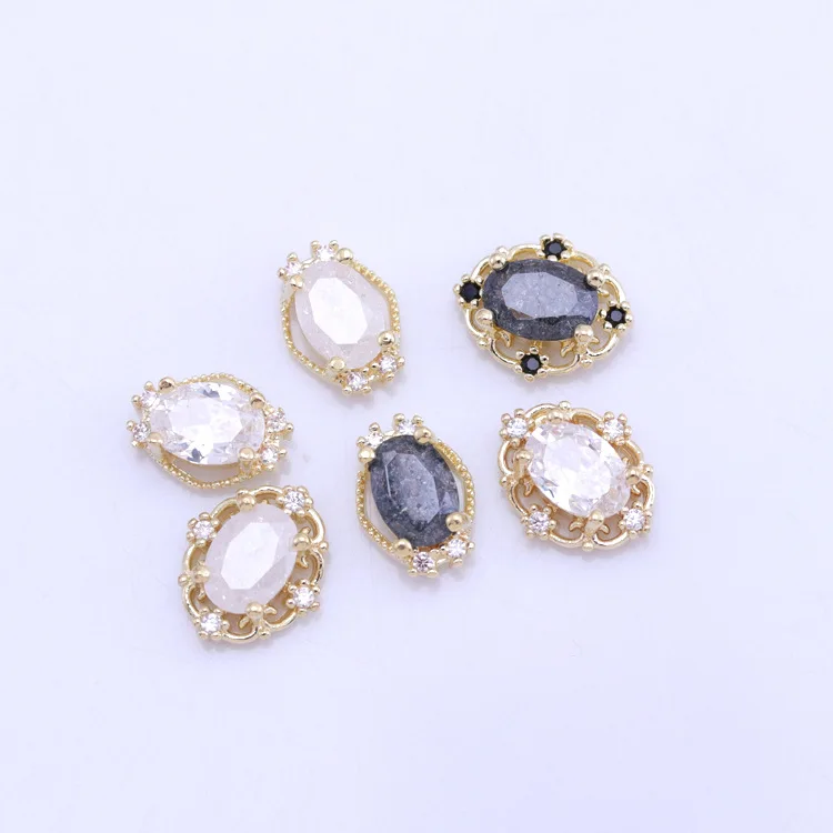 10pcs 금도금 지르콘 크리스탈 워터 드롭 네일 쥬얼리 하이 엔드 절묘한 타원형 지르콘 스노우 다이아몬드 장식