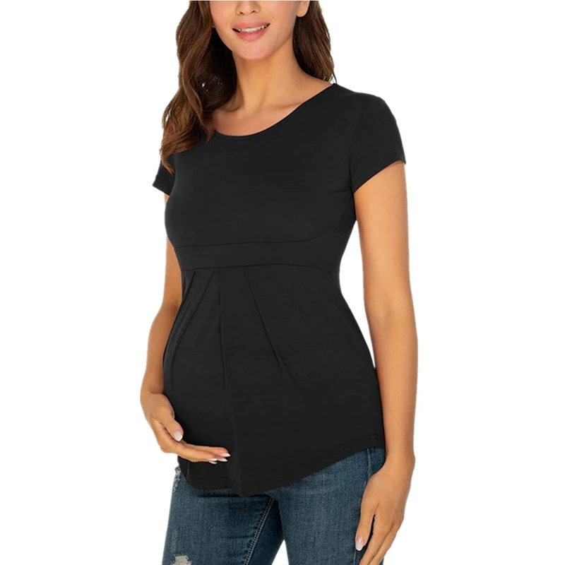 Summer Maternity Tops Women Pregnancy Short Sleeve T-Shirts Casual Tees for Pregnant Elegant Ladies Folds T-Shirt Women Clothes 3