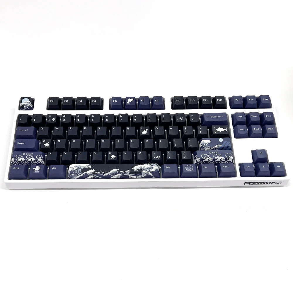 Chaves Coral Mar Keycaps Preto Inglês Cereja Perfil Pbt Tintura Sublimação Teclado Mecânico para mx Switch 1.75u Shift 129 - Imagem 4