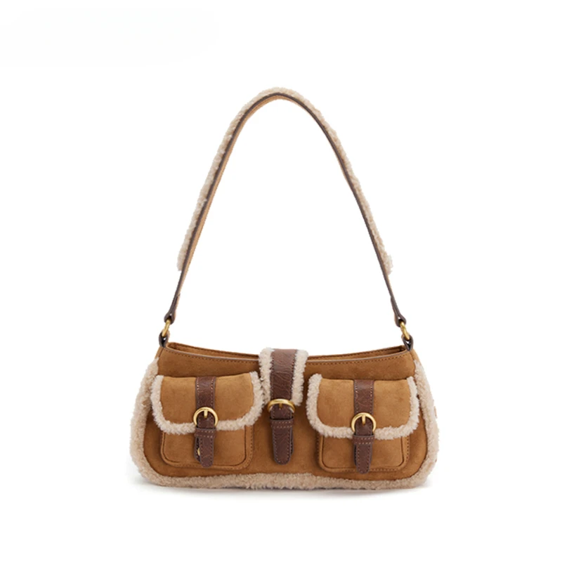 Autumn and Winter Suede Armpit Bag for Women 2023 New Style Maillard Style Versatile Portable Retro Shoulder Bag for Women
