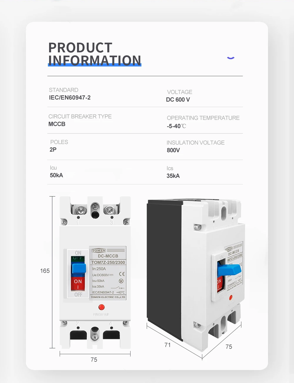 solar interruptor de proteção contra sobrecarga mccb