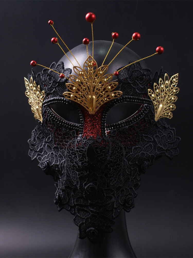 

Mask Black Lace Veil Full Face Neutral Men Women Same Style Metal Lace Decoration Halloween Party Masquerade Performance Props