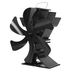 Heat Powered Stove Fan Low Noise Black 6 Blades Log Wood Burner Fireplace Fan for Wood Burning Stove Home Indoor Winter Warmer