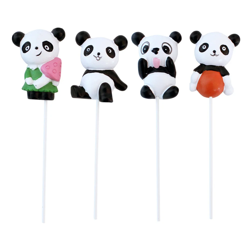 4 Pezzi Panda Pandas Plugin Baby Birthday Cake Cartoon Cupcake Toppe Statuine In Resina Decorazione