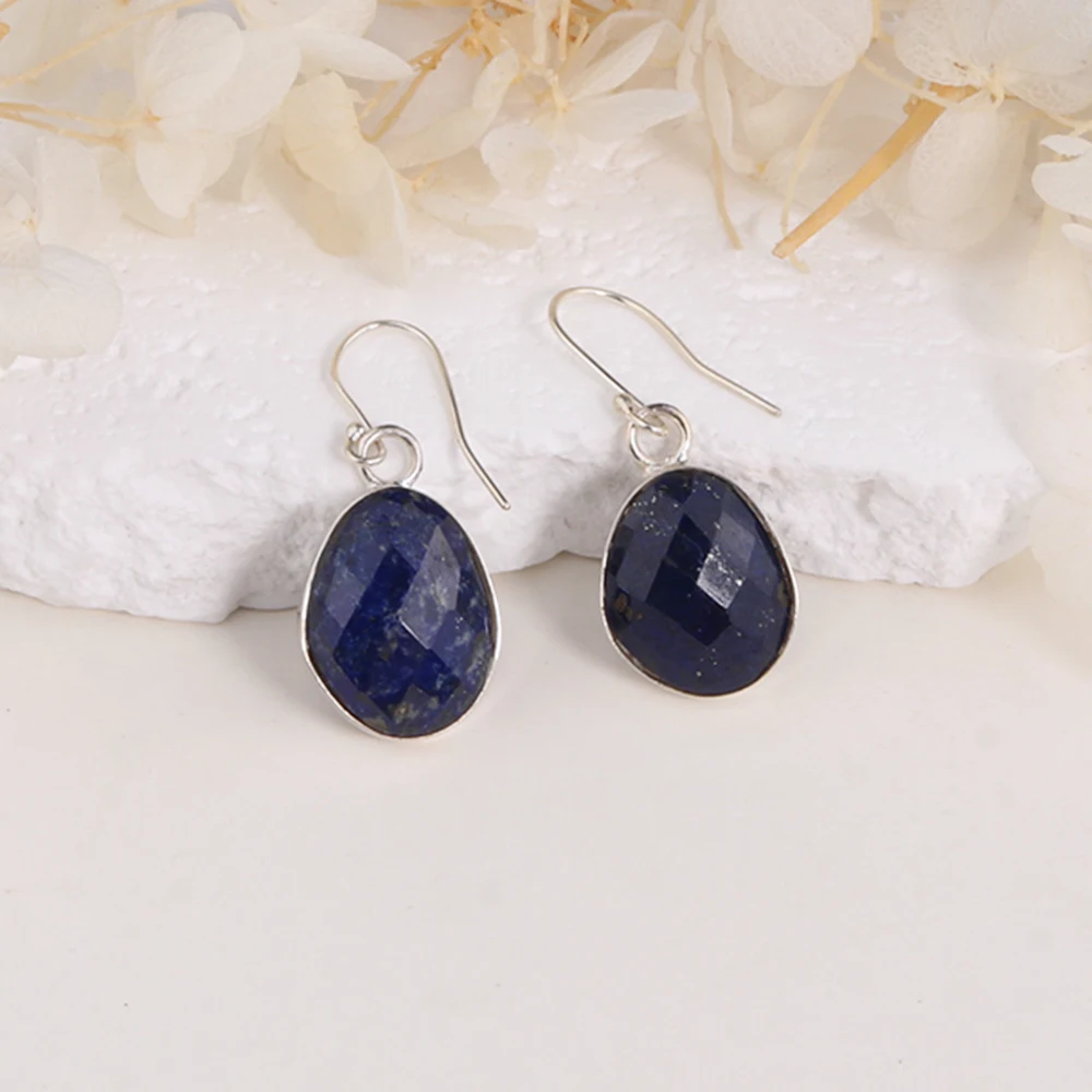 

2023 new Handmade unique lapis bezel setting earrings 925 sterling silver fine jewelry for women girls nice jewelry