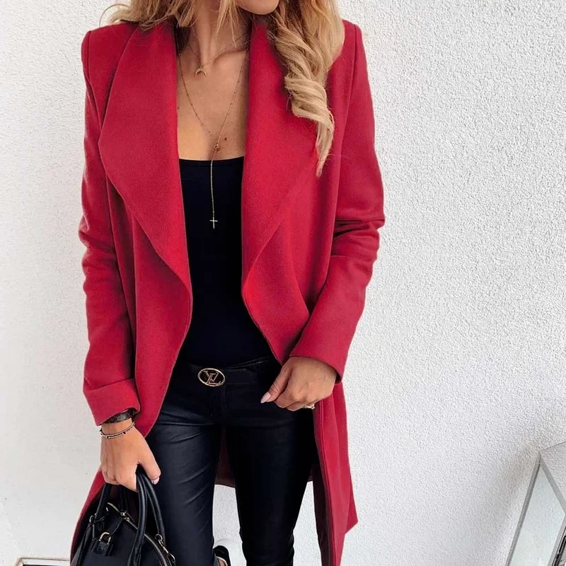 New Women's Autumn Winter Casual Solid Colors Thick Long Sleeve Oversized S-3XL Cardigan Long Trench Coats Jacket Windbreaker
