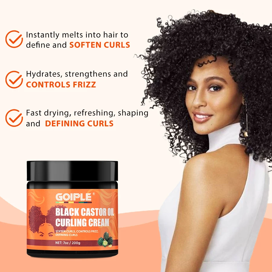 GOIPLE 200g Black Castor Oil Curl Cream for Defining Curl Wavy Boost Soften Curling Anti-Frizz Styling Moisture Hair Care Mousse