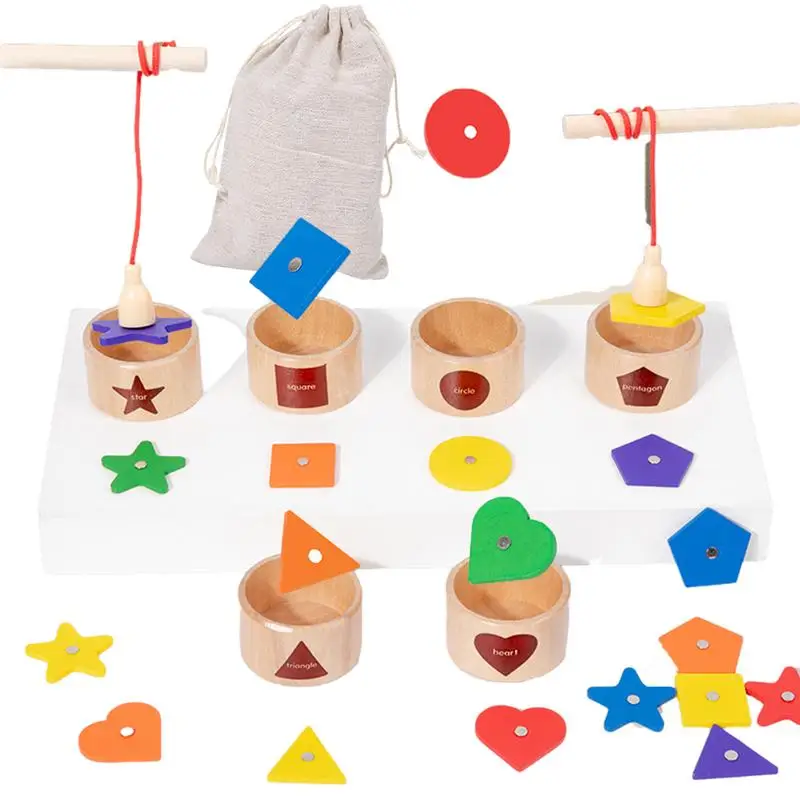 

Wooden Magnetic Fishing Toy Montessori Fine Motor Skills Matching Puzzle Shape Sorter Colorful Educational Wooden Fishing Game