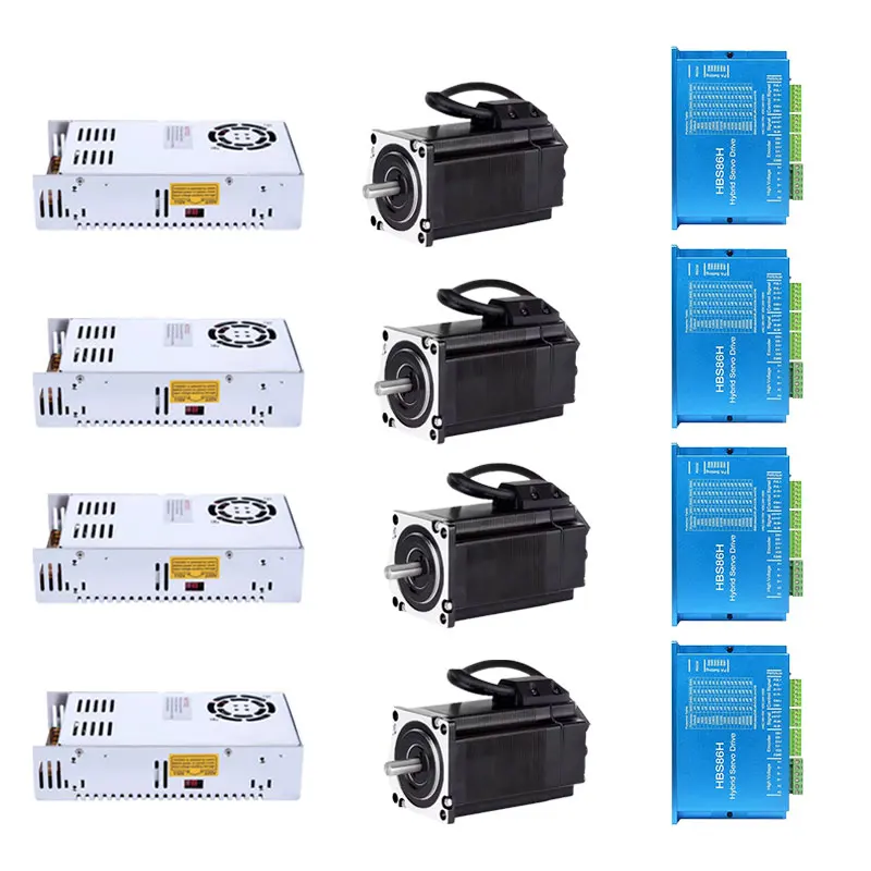 Stepper Motor Cnc Power Supply Module 3 Axis 4 Axis Nema34 4.5N-12N Closed Loop Stepper Motor Kit + HBS86H Two-Phase Motor Driver + 400W 60V CNC Power Supply