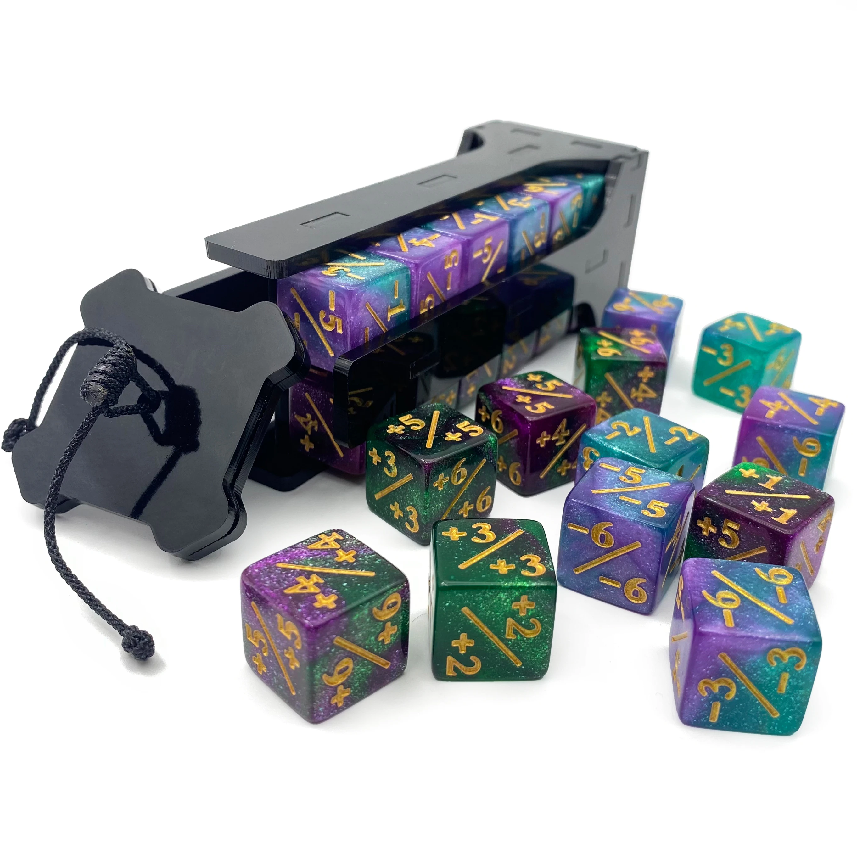 24 PCS MTG Dice WIth Black Box Counter Magic The Gathering Counters Life Tokens Negative Plus, TCG, Card Game Accessories